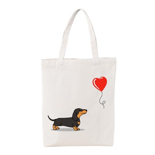Snyvpra Dackel Tasche, Herzballon Dackel Motiv Stofftasche Mit Hohem Fassungsvermögen, Wiederverwendbare Einkaufstasche Perfekt Für Dackel Geschenke, Alltagsgebrauch, Einkaufen Und Mehr
