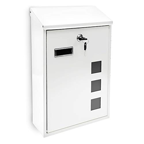 Relaxdays Cassetta Postale, Laccata, Targhetta per Nome, Accessorio Moderno Monocolore 25 x 40 cm , Esterno, Bianco