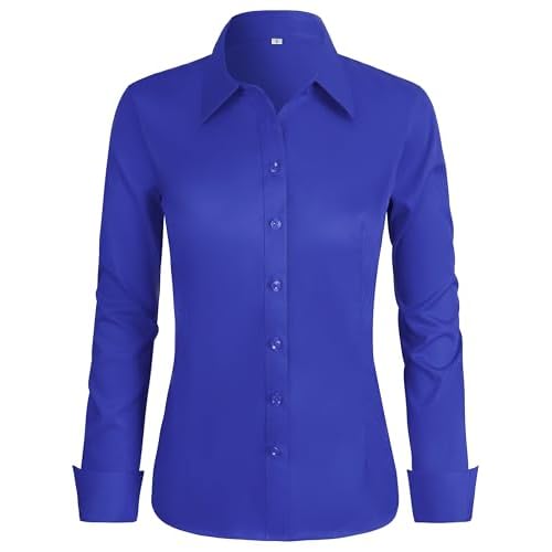 BBIBBI Regular, Petite & Tall XS-6XL Women's Stretch Long Sleeve Button Down Dress Shirts Solid Business Casual Work Blouse