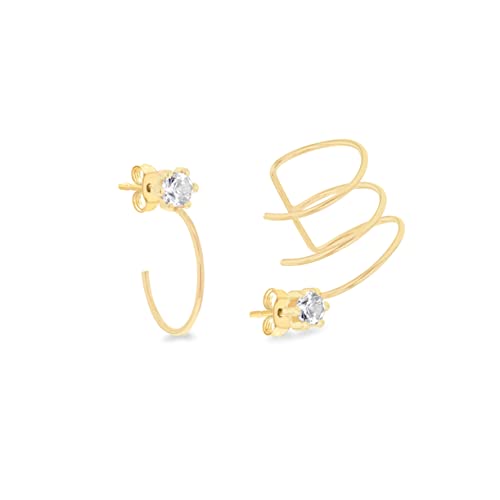 Clous d'oreilles Carissima or jaune 9 ct femme avec manchette et demi-cercle