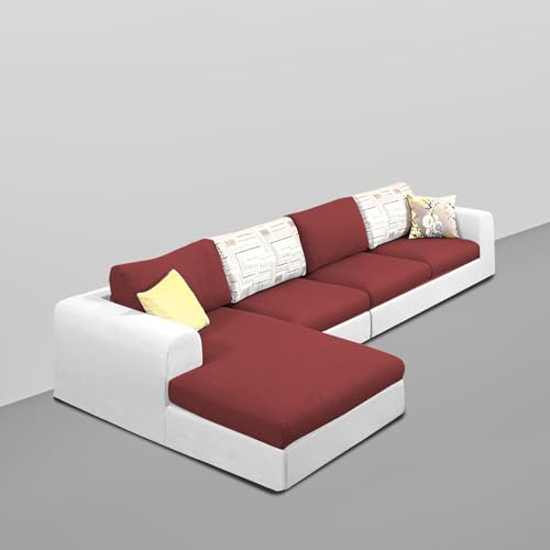 Image of Koza LHS 6 Seater L Shape Sofa Set for Living Room (Maroon Grey Fabric) Premium Fabric Sofa