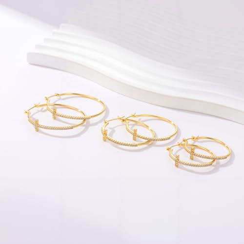 14K Gold Cross Hoop Earrings for Women 30mm 14K Gold Earrings Cross Huggie Hoops Earrings Large Lightweight Religious Statement Jewelry Gift for Women by Ohslya - Image 5