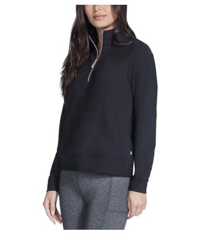 Image of Skechers Women's Stretch Ribbed Quarter Zip Pullover with Kangaroo Pocket, Black, S