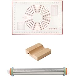 PROKITCHEN Adjustable Stainless Steel Rolling Pin with Thickness Rings for Baking, Dough Roller Pins for Cookie Decorating Baking Supplies with 1PCS Silicone Pastry Mat & 1PCS Rolling Pin Holder