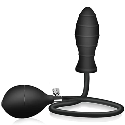 Inflatable Butt Plug Body-Safe Silicone Anal Balloon Pump with Quick Release Valve Stretch Anal Sex Toys for Beginners and Advanced Users (Rippled Style)