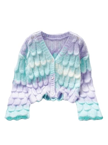 Image of SHENHE Girl's Ombre Cardigan Sweater V Neck Button Downt Knitted Long Sleeve Cardigan Top 10 Years