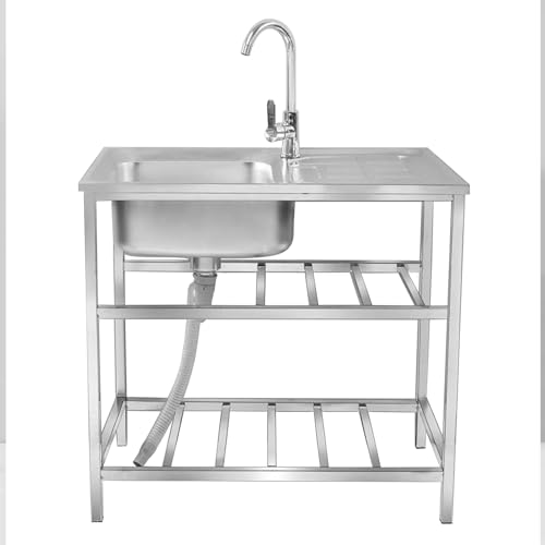 Utility Sinks for a Laundry Room, 304 Stainless Steel Sink, Freestanding Single Bowl Kitchen Sinks, Outdoor Laundry Tub Slop Sink For Garage,Restaurant,Kitchen,Laundry Room,Indoor Outdoor(Double-layer