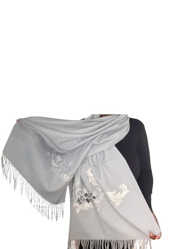 K's Esscentials 100% Pure Cashmere Wool Floral Embroidered Shawl Wrap for Autumn Winter Women 81