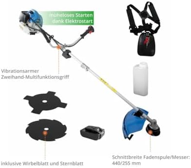 Bild 1 - Güde Freischneider GFS 52.3E (2-Takt-Motor, 1,45/2 (kW/PS), 52 cm³ Hubraum, Schnittbreite Messerblatt/Fadenspule 25,5/44 cm, Elektrostart, inkl. Fadenspule, Wirbelblatt, Sternblatt, Tragegurt)