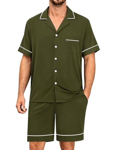 Image of SWOMOG Mens Pajama Sets Short Sleeve Sleepwear Button Down Loungewear Soft Modal Lounge Pjs with Pockets S-XXL