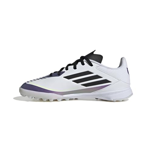 adidas Tênis infantil unissex F50 League Messi Turf, Branco/preto/roxo unidade, 6 Big Kid