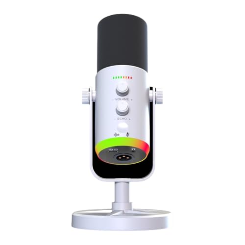 Uxsjakjsd RGB Gaming Microphone USB/XLR Dynamic Microphone with Noise Reduction,Mute,Headphone Jack for Gamer Streaming Podcast White