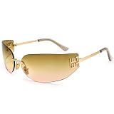 Rimless Y2K Trendy Sunglasses for Women Rave 90s Clear Brown Sun Glasses