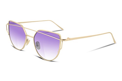 FEISEDY Cat Eye Fashion Metal Frame Mirrored Flat Lenses Women Sunglasses B2206