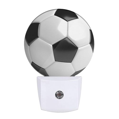 Image of EKOBLA Soccer Night Light American Soccer Ball Black and White Sports Design Night Lights Plug into Wall with Dusk to Dawn Sensor for Boys Room Men Cave, LED 0.5W Sleep Friendly