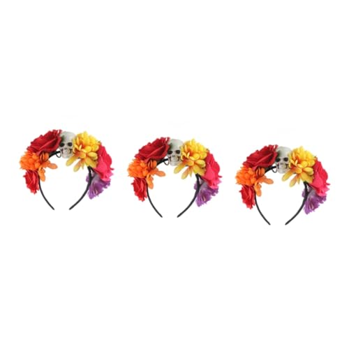 Serre-tête Halloween avec crâne et rose lot de 3 pièces léger pour cosplay