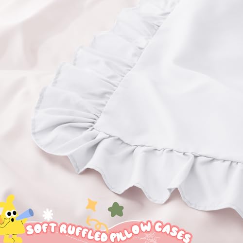 Image of 13 inchx18 inch Toddler Pillow Cases Set of 2, White & Pink Ruffled Pillow Shams Brushed Microfiber Nursery Pillow Cover for Boys Girls, Soft Breathable Machine Washable
