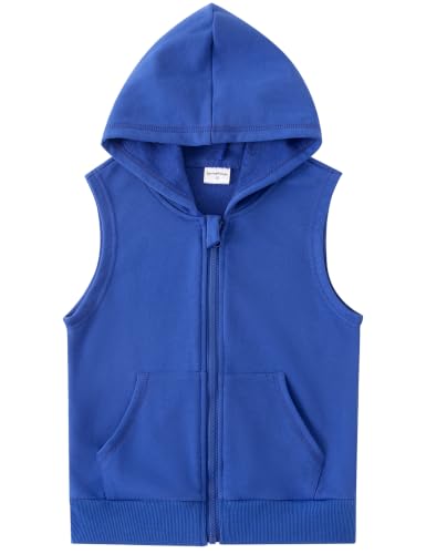 Image of Spring&Gege Boys' Full Zip Sleeveless Hooded Vest Basic Zipper Tank Tops Sweatshirt with Pockets