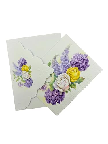 Image of Poster Foundry Set of 3 - Roses and Hydrangeas Boxed Note Cards by Carol Wilson. 10 embossed 4x5 Die-Cut Notecards and Matching Envelopes in Decorative Gift Box with Magnetic Flap. NCP2417