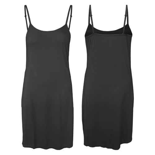 BestSale247 Sexy Damen Unterkleid mit einstellbare Trägern Unterröcke Nachthemd (Schwarz Kurz XXL/XXXL)