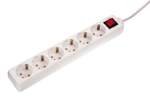 as - Schwabe 6-Fach Steckdosenleiste weiß mit Schalter 230 V / 16 A – Mehrfachstecker mit 1,4 m Leitung & Berührungsschutz - Steckdosen 45° gedreht - Mehrfachsteckdose Indoor - IP20, 11511 1