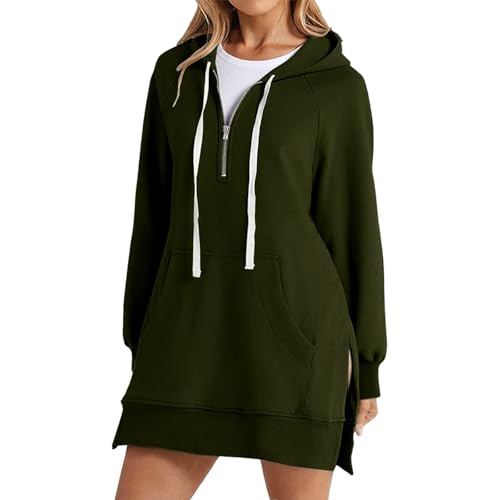 Image of KGKLKAX Warmy Oversized Hoodie Dress, Womens Zipper Sweatshirt Plus Size Spring Clothes for Women 2026 Long Sleeve Pullover, Green, S