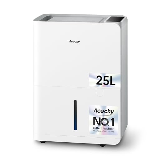 AEOCKY Max 25L, luftentfeuchter elektrisch, Raumgröße ca.200m³(50m²), Smart Luftentfeuchter mit Ablaufschlauch, Geeignet für Keller, Waschküche, Schlafzimmer, Badezimmer