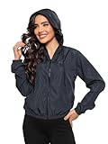 Jaqueta Corta Vento Feminina Capuz Cortar Catavento Secagem Rapida Blusa de Frio Agasalho Ziper (BR, Alfa, M, Regular, Regular, Azul Marinho)
