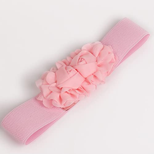 Women's Elastic Stretch Wide Belts Chiffon Rose Double Flower Cinch Waist Belt Waistband for Dress2