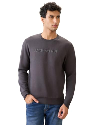 Image of Park Avenue Men Full Sleeve Slim Fit Solid Pattern Cotton Polyester Blend Regular Neck Regular Neck Casual Sweatshirt