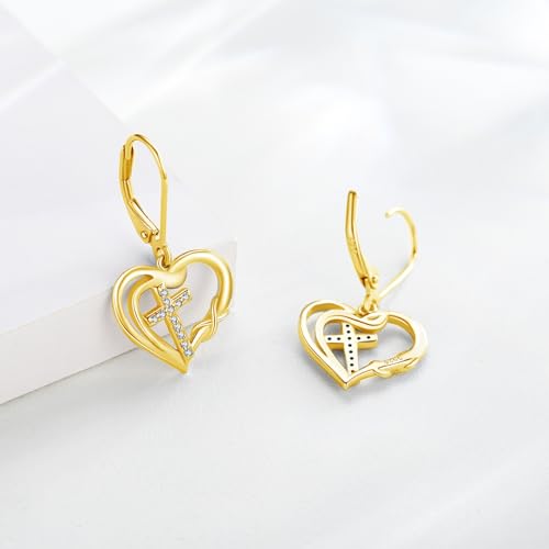 Cross Earring for Women 925 Sterling Silver/Gold/Rose Gold Heart Infinity Earring Faith Pendant Earring Heart Cross EarringJewelry Gift for Mother Girlfriend Valentine Christmas2