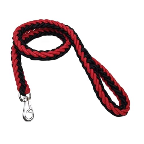 47インチ 8本撚りナイロン編み犬用リード | 中型犬から大型犬用 太めグリップ ペット用ウォーキングロープ - ペットアクセサリー(Red Black)
