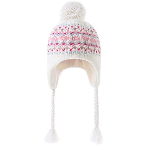 Moon Kitty Girls Knit Earflap Hats Fleece Lining Hats For Winter Beige #TOP1