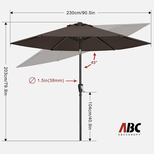 Image of ABCCANOPY 7.5FT OutdoorPatio Umbrella, UV Protection Table Umbrella w /Crank for Easy Set Up, Suitable for Garden, Lawn, Deck & Backyard (Coffee)