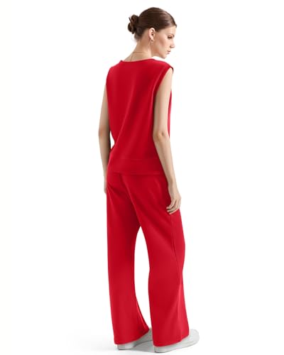 SUUKSESS Women 2 Piece Lounge Matching Sets Wide Leg Sweatpants Sleeveless Tops2