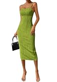 PRETTYGARDEN Women's 2025 Summer Sleeveless Bodycon Dress Textured Back Slit Sexy Cocktail Party Midi Dresses (Fruit Green,Small)