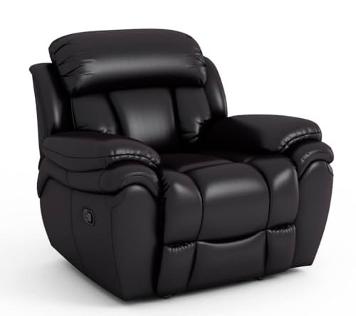 Bostonsofa Ergonomischer Relaxsessel aus Leder mit Liegefunktion - Fußstütze & Zero-Wall-System - Bequemer Fernsehsessel für höchsten Komfort - ideal zum Entspannen & Fernsehen - Schwarz