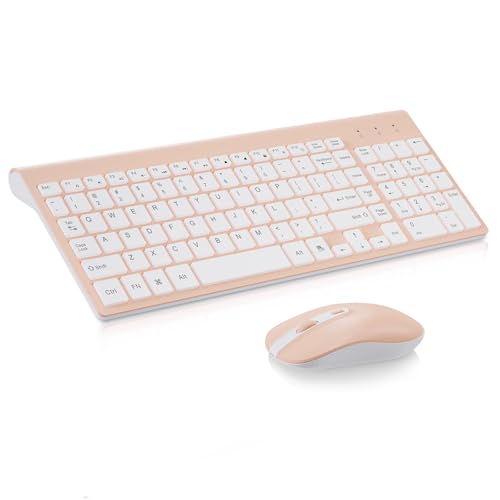 Image of cimetech Wireless Keyboard and Mouse Combo - Pink White | Compact quite scissor-switch keyboard with optical mouse, includes USB-A Nano Receiver, for Computer,Mac,Laptop,PC,Windows