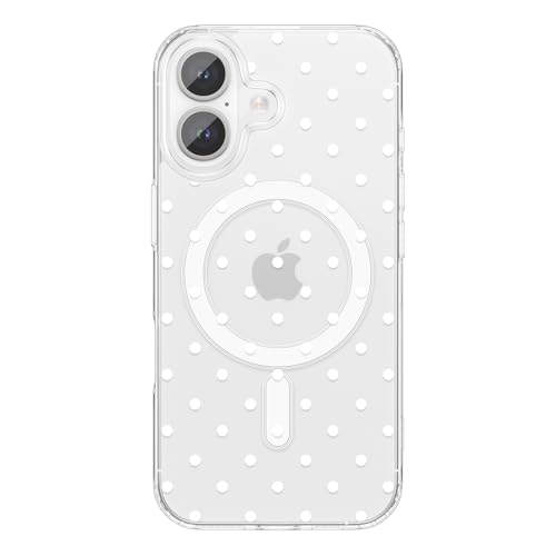 ZTOFERA Magnetic for iPhone 16 Case,Cute Polka Dot Phone Case Aesthetic Striped Clear Trendy Slim Soft Shockproof Protective Phone Cover for Women Girls, White Dot