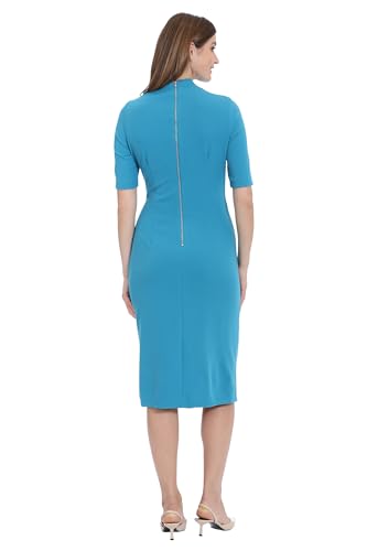 Image of Maggy London Women's Maggy London Women's Dresses Side Pleat Dress with Asymmetric Neck and Elbow Sleeves