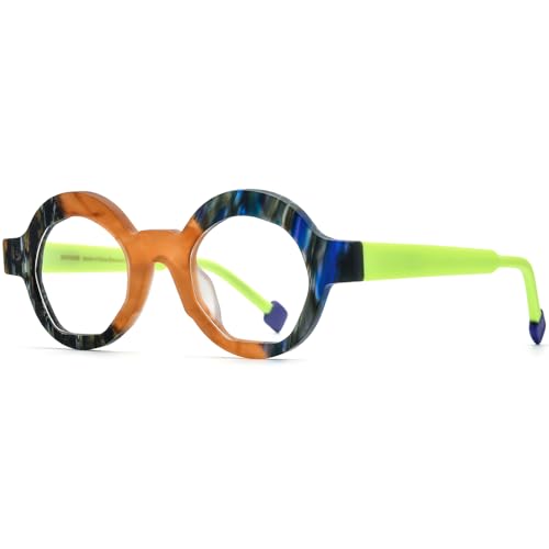 Image of HEPIDEM Multicolor Acetate Glasses Frame Women,Oversize Round Optical Eyeglasses