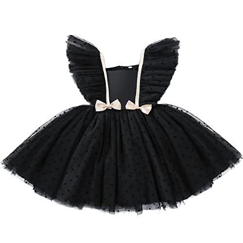 Toddler Tutu Tulle Dress Baby Party Flower Dresses Little Girls Birthday Lace Flutter Sleeve Polka Dots Dress Wedding Prom Knee Length Black #TOP28