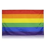 Bandera LGTB grande de 150 x 90 cm con una alta calidad para poder aguantar tanto condiciones en exterior como balcones o jardín como para poder atarla a forma de capa en manifestaciones o festivales