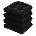 HOMELYSIAN 19x19 Outdoor Chair Cushions Set of 4, Wicker Patio Furniture Cushions with Tufted Buttons, Thick Outdoor Seat Cushions for Lawn Chairs, Overstuffed and Water Resistant, Black