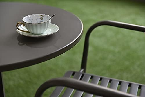 Miniatura 4 de Mesa redonda moderna de 27.5 pulgadas para patio para interiores y exteriores, de metal, resistente a la intemperie, para cafetería, patio trasero,