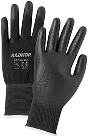 Radnor Large Black Economy Polyurethane Palm Coated Gloves with 13 Gauge Seamless Knit Liner (Pack of 12 Pairs)