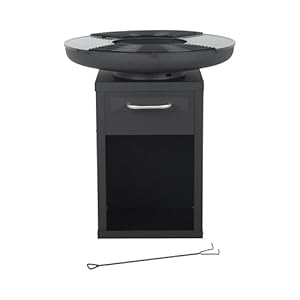 Bighorn Große Feuerschale Plancha Grill, rund, Schwarz, mit Schublade und Aufbewahrung, φ80 x H 92 cm