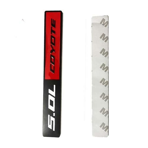 Image of 2PC 5.0L Coyote Emblem Decal Car Engine Letters Decal Plating Badge 3D Metal Style Fit for F150 5.0L Engine Truck Black Red