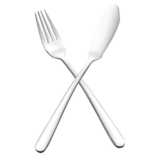 COLLBATH Juego de Cubiertos de Acero Inoxidable para Pescado 2 Piezas Cuchillo y Tenedor Plateados Apto para Uso Diario Picnics y Eventos Cubertería Resistente para Restaurante y Hogar