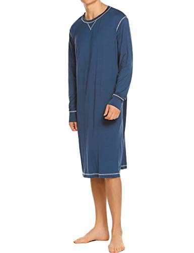 Ekouaer Sleepwear Mens Sleepshrits Comfy Big&Tall Long Nightshirts For Sleeping,Blue,L #TOP2